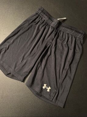 Under Armour youth Black Athletic Training Shorts with White Logo